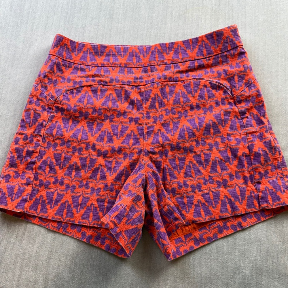 Cartonnier Anthropologie Purple Orange‎ Ikat Geometric Shorts Size 8 Side Zip